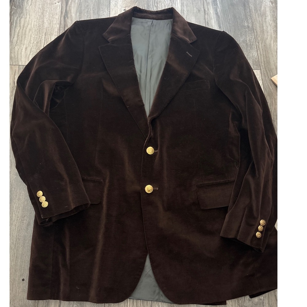 Vintage 60's  Godchauxs Mens Brown Velvet Blazer Gold Crest Button Sport Coat